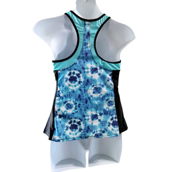 Angel Season Womens Plus Size Zipper Tankini Top Racerback Blue Tie-Dye Size XL - Picture 5 of 10
